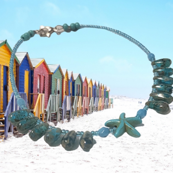 Turquoise color starfish anklet is 9 inches " Handcrafted by Queen2Bohemian - Picture 3 of 9